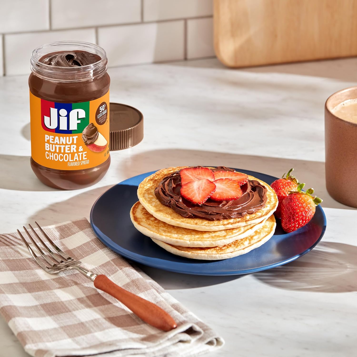 Jif Peanut Butter and Chocolate Flavored Spread for pancakes